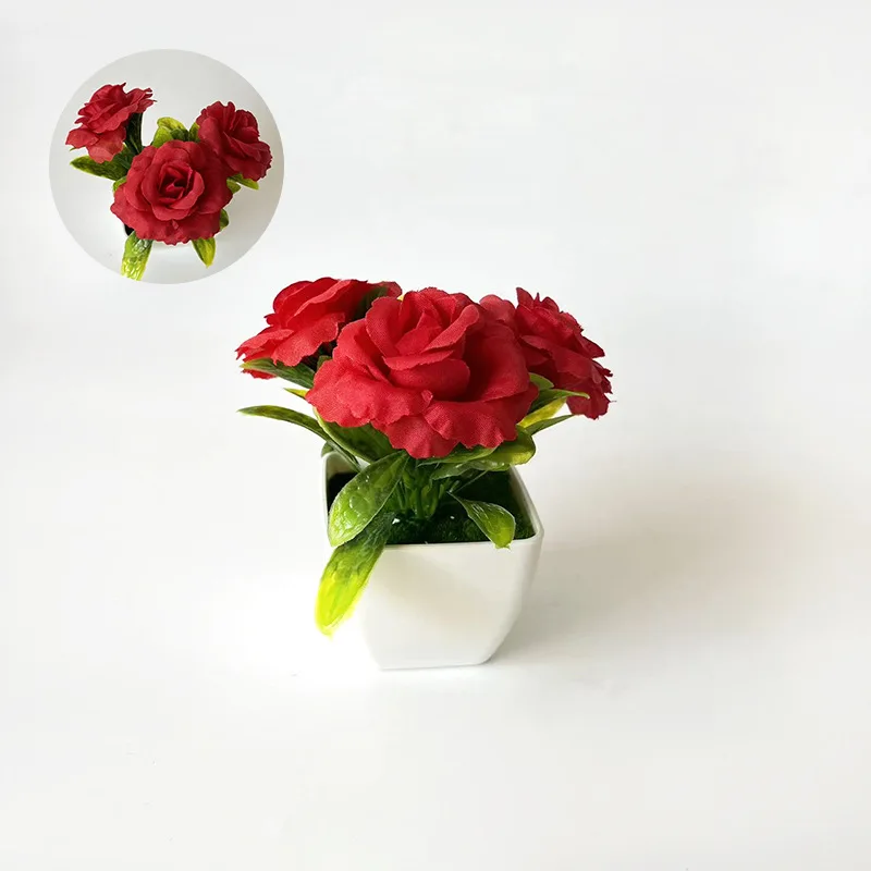 White Square Pot Containing 3 Artificial Roses with Lifelike Softness and Dimensional Greenery for Contemporary Interior Styling