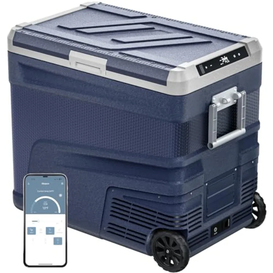 Portable 68 Quart 12V Refrigerator for Camping/Boating/RV: Stainless Steel, Black, APP Control, Dual Voltage, Wide Temp Range -