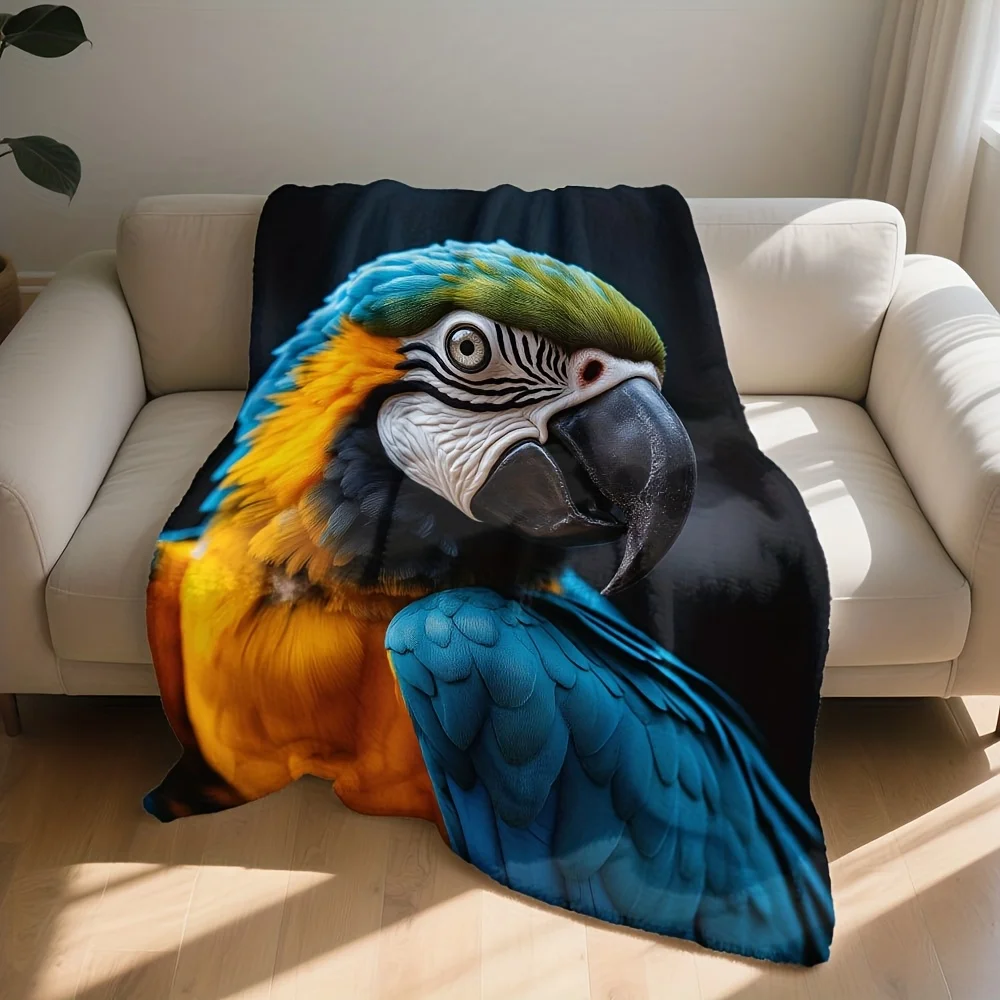 Vivid Macaw Parrot Art Blanket Large Tropical Blue Yellow Animal Print Throw Cozy Home Decoration 150x200cm