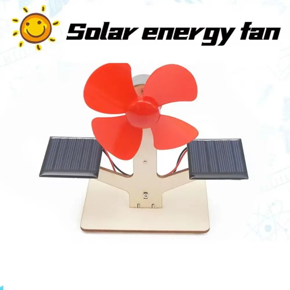 

New Wood Plastic Solar Fan Toy Red 3D Assemble Learning Toy DIY Handmade Physics