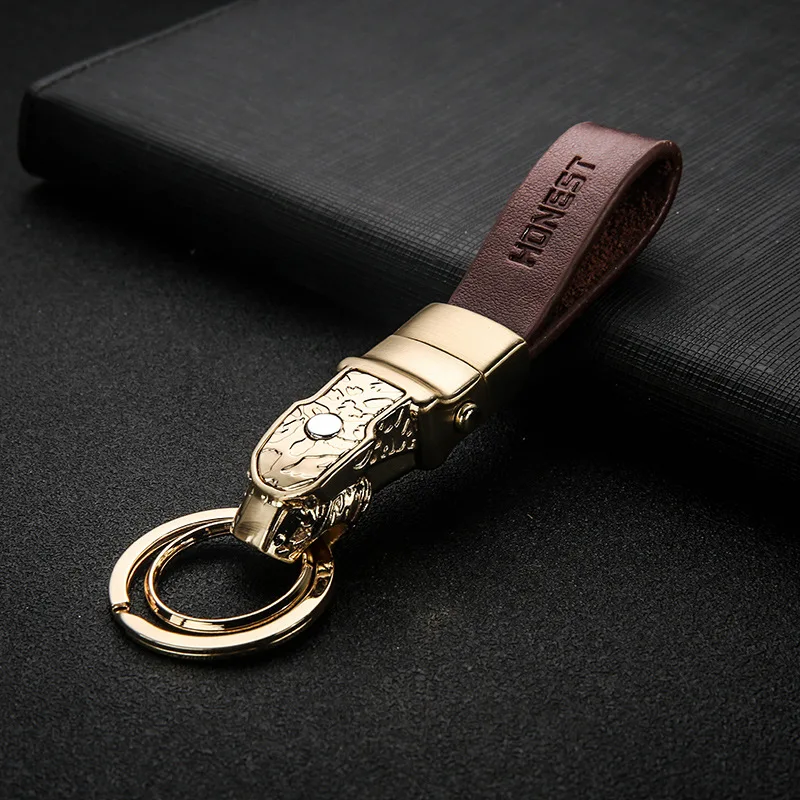 Luxury Leapard head  Car Key Chain Cowhide Leather Keychain  Metal  KeyRing For Jaguar Car Key Pendant Holiday Party Gifts