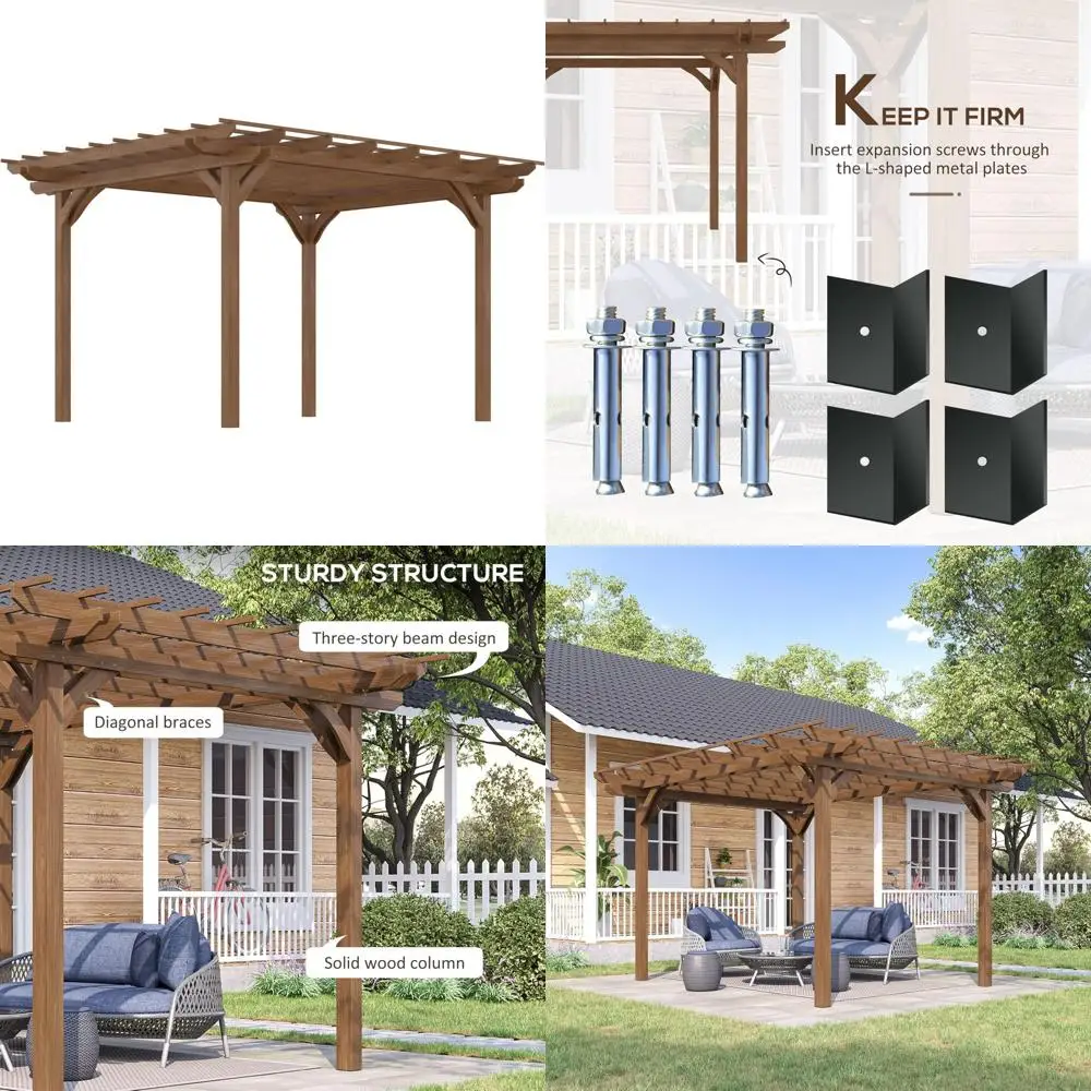 

Brown Wooden Pergola for Outdoor Garden, Patio, and Backyard with Grape Gazebo for Plant Support, 12' x 10'