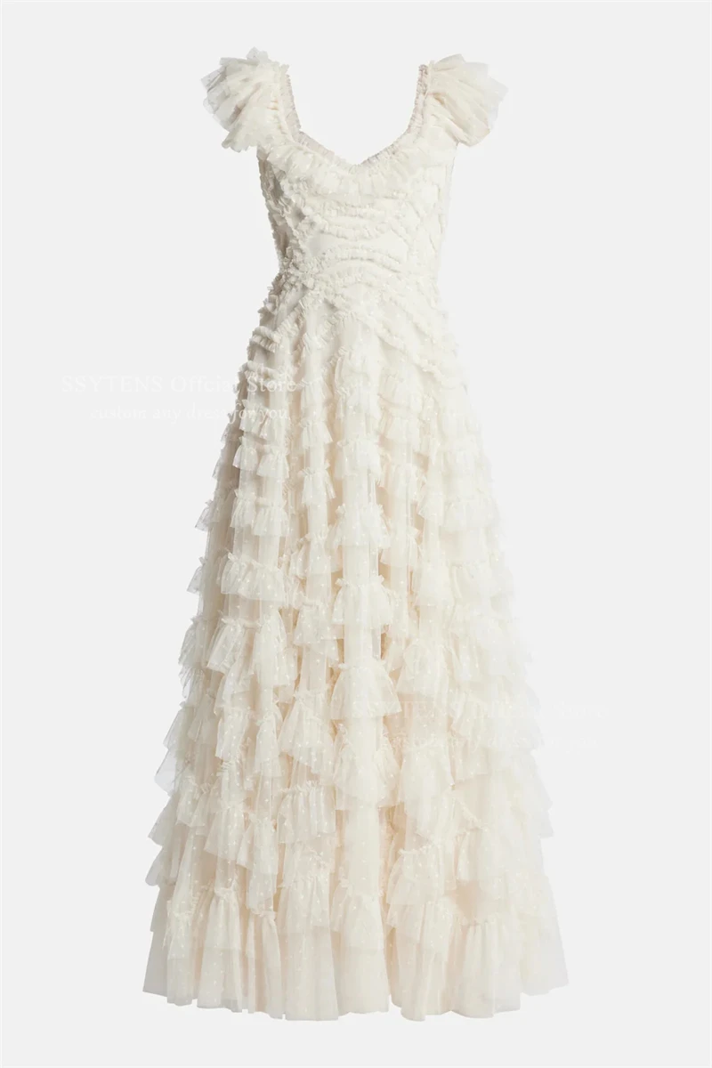SSYTENS New Ivory Evening Dresses Cap Short Sleeves Luxurious Party Dress Dot Net High Quality ceremony Prom Gowns Customized