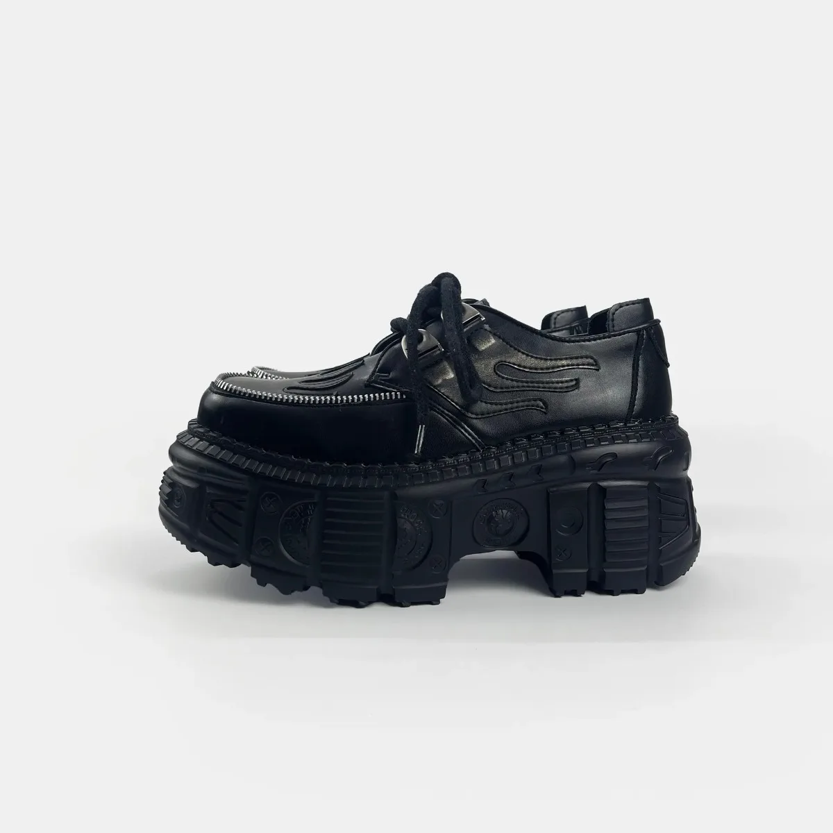 

Women Punk Flame Zipper Platform Tank Sole Leather Sneakers For Rock Street Club Daily Casual Outdoor Outfit For Young Ladies
