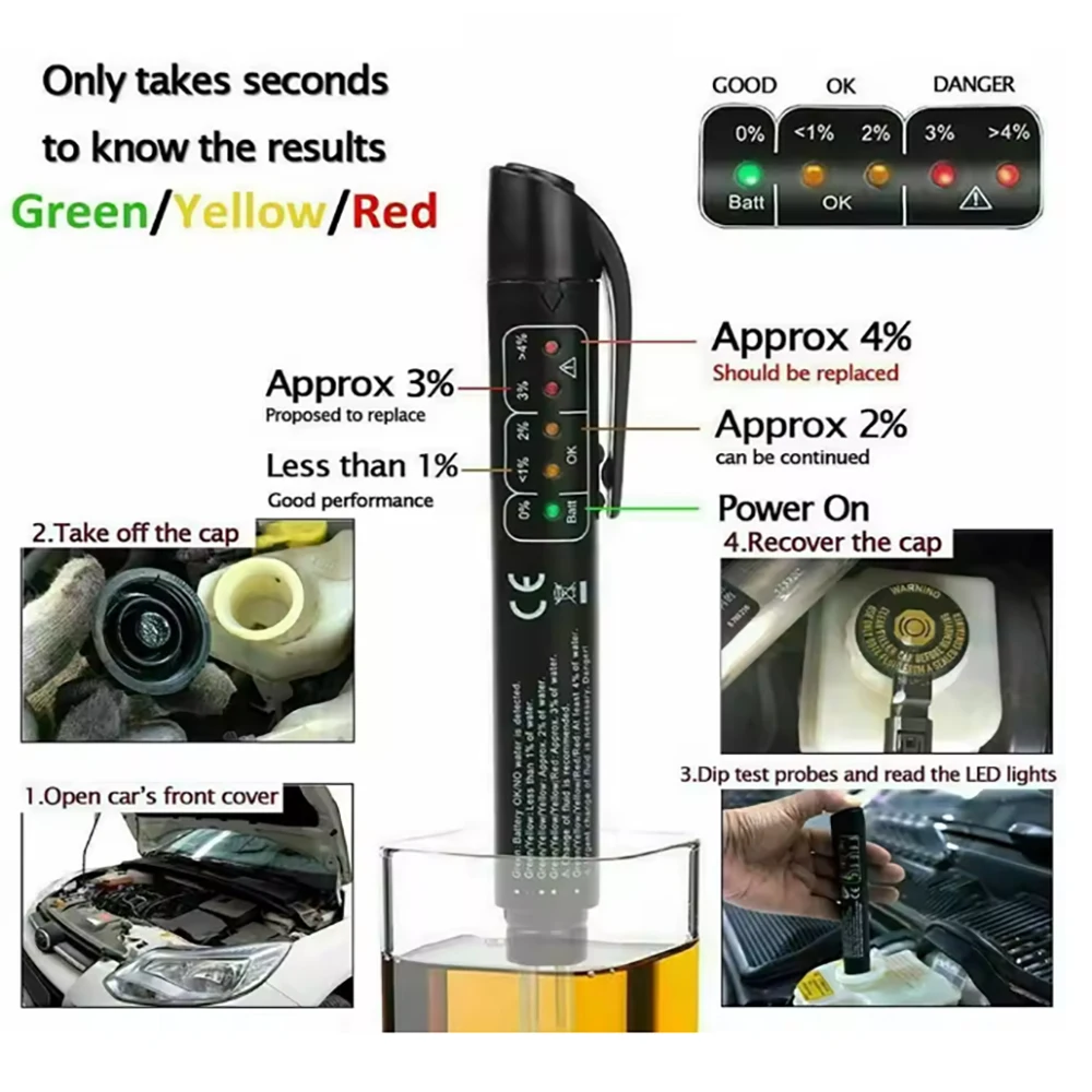 Auto Meters Car Vehicle oil Electronic Brake Fluid Liquid Tester Pen Accurate Oil Moisture DOT3 4 5 LED Oil test Indicator Pen view 4