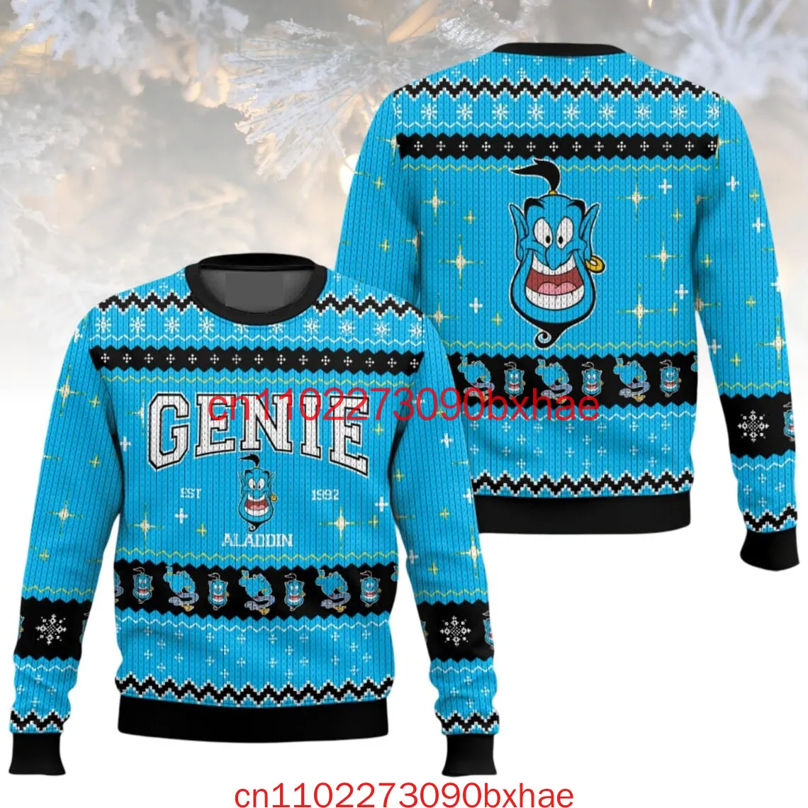 Suéter navideño feo de Aladdin Genie, regalo de Disney para hombres y mujeres, suéter de personaje de Disney para vacaciones, novedad de 2026