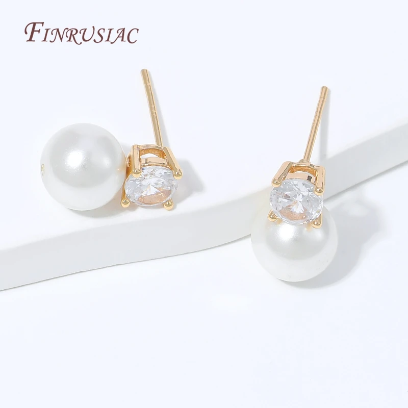 18K Gold Plated CZ Prong Set Pearl Earring Post Connector,with Pearl Mounting Accessories For DIY Earring Making Findings