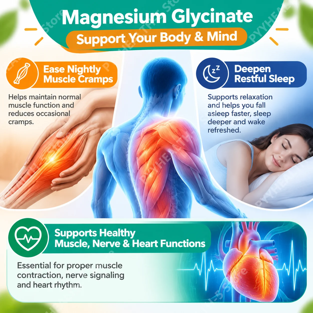 Magnesium Bisglycinate Tablets 200mg Ease Nightly Muscle Cramps, Deepen Restful Sleep, High Absorption Glycinate 180 Tablets