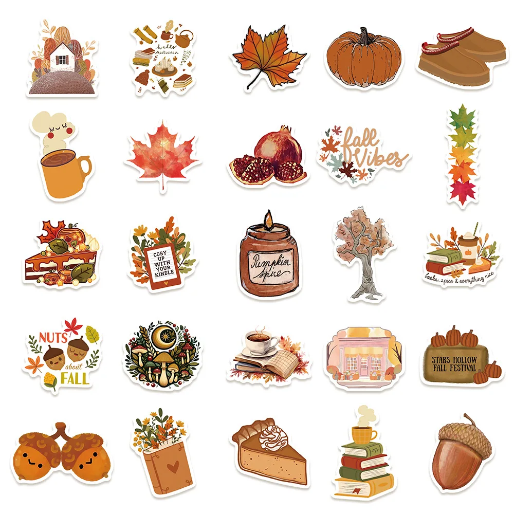 50PCS Fall Cartoon Stickers Notebook Computer Handbook Guitar Skateboard Decorative Stationary Stickers