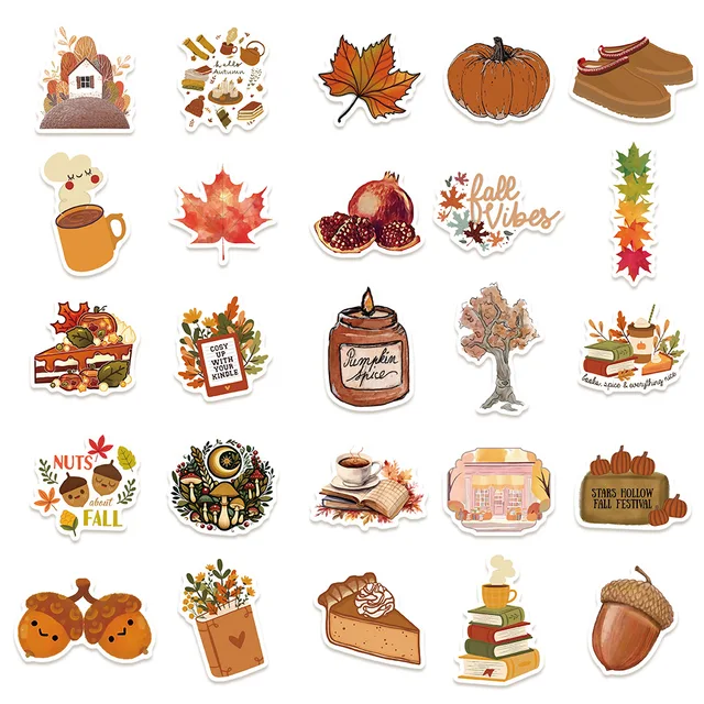 50PCS Fall Cartoon Stickers Notebook Computer Handbook Guitar Skateboard Decorative Stationary Stickers 2