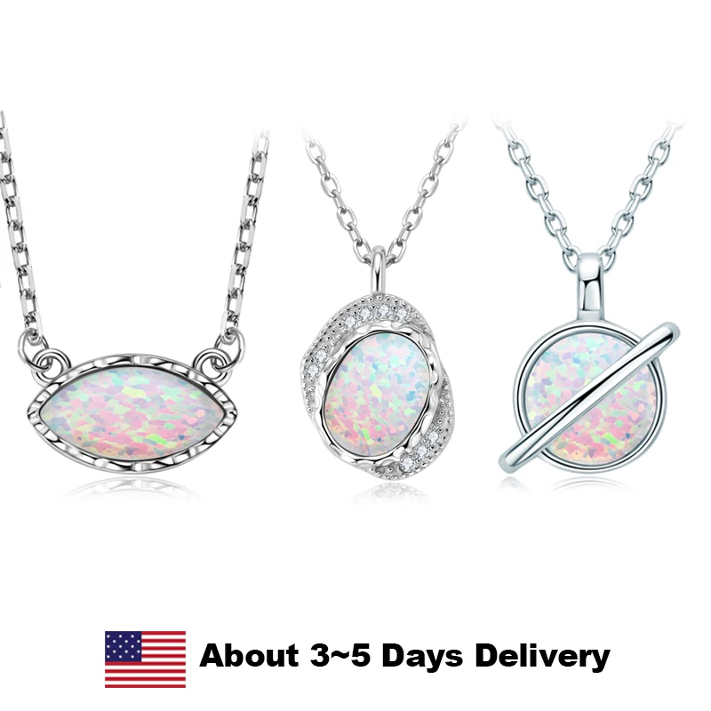 

Original 925 Sterling Silver White Opal Pendant Necklace for Women Engagement Wedding Fine Jewelry Anniversary Drop Necklace