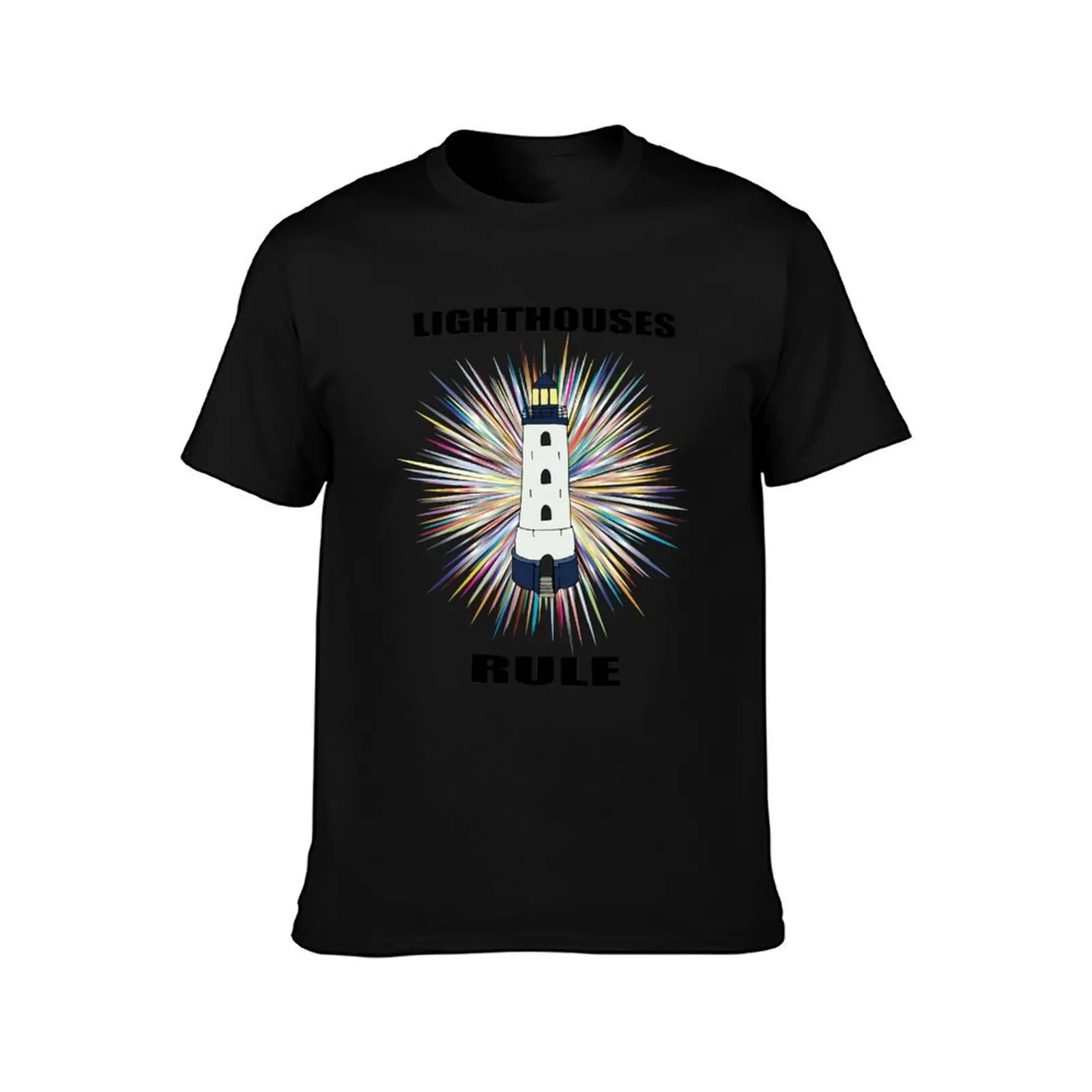 Lighthouses Rule T-Shirt, Summer Casual Cotton Tee, Oversized Streetwear Tops, Vintage Graphic Print, Loose Fit Short Sleeve