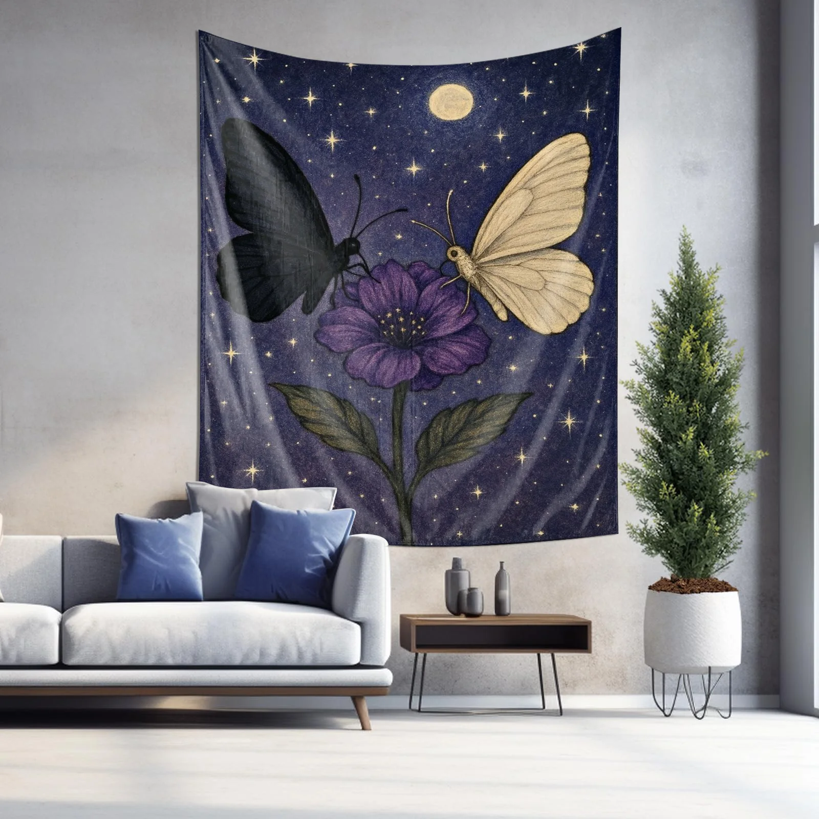 مسحور ليلة فراشة نسيج الجدار شنقا ديكور فني لغرفة النوم غرفة المعيشة ديكور المنزل تصميم نجوم القمر #3