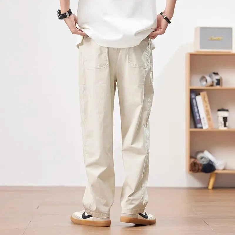 Beige Pants for Men Spring and Autumn Cotton Trendy Versatile Straight Casual Pants American Loose Fashion Trousers