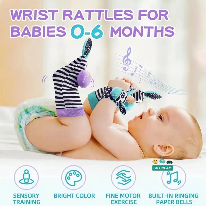 0-12 Months Baby Rattles Toys Animal Socks Wrist Strap +Rattle Baby Foot Socks Bug Wrist Strap Toddler Socks Pacifier Toys