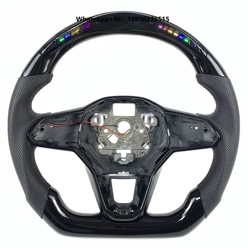 Customize 2008-2024 LED Leather Carbon Fiber Car Steering Wheel for   GTI MK8 Models 7.5 7 6 5 in Bright Black