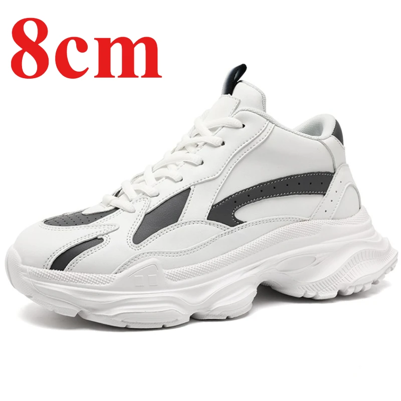 White Daddy Shoes Men's 8cm Elevator Shoes Thick Soled Height-increasing Lightweight Comfortable Breathable Casual Sports Shoes