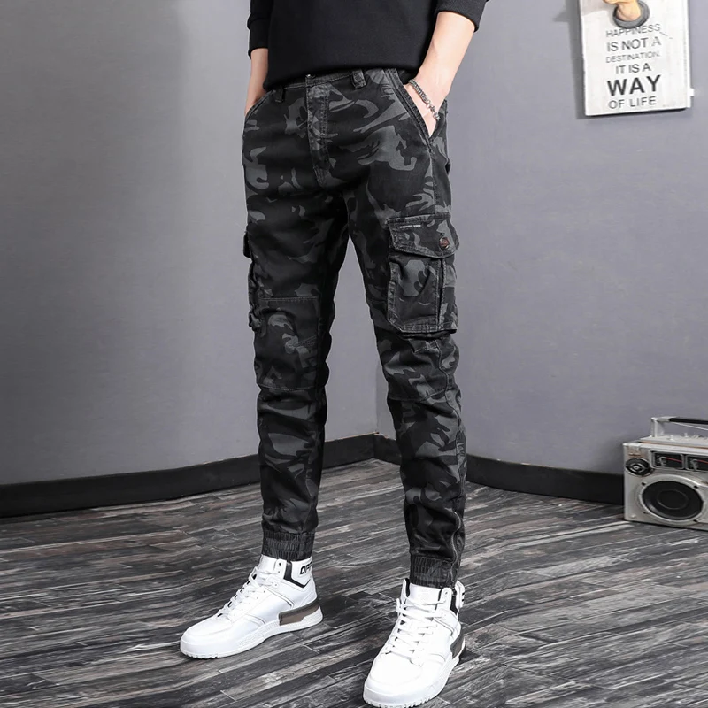 Street Fashion Men Jeans Bottom Zipper Designer Camouflage Multi Pockets Stretch Casual Cargo Pants Hombre Hip Hop Joggers Men