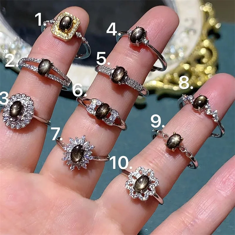 

Star Sapphire Wedding Ring for Women S925 Sterling Silver Adjustable Size Ring Gemstone with Certificate