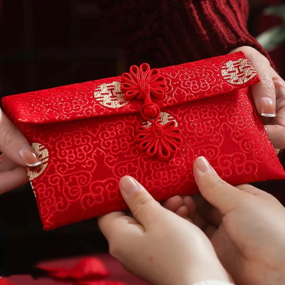 New Year Blessing Words Brocade Red Envelope Brocade Cloth Tassel Spring Festival 2025 Money Pocket HongBao Best Wishes