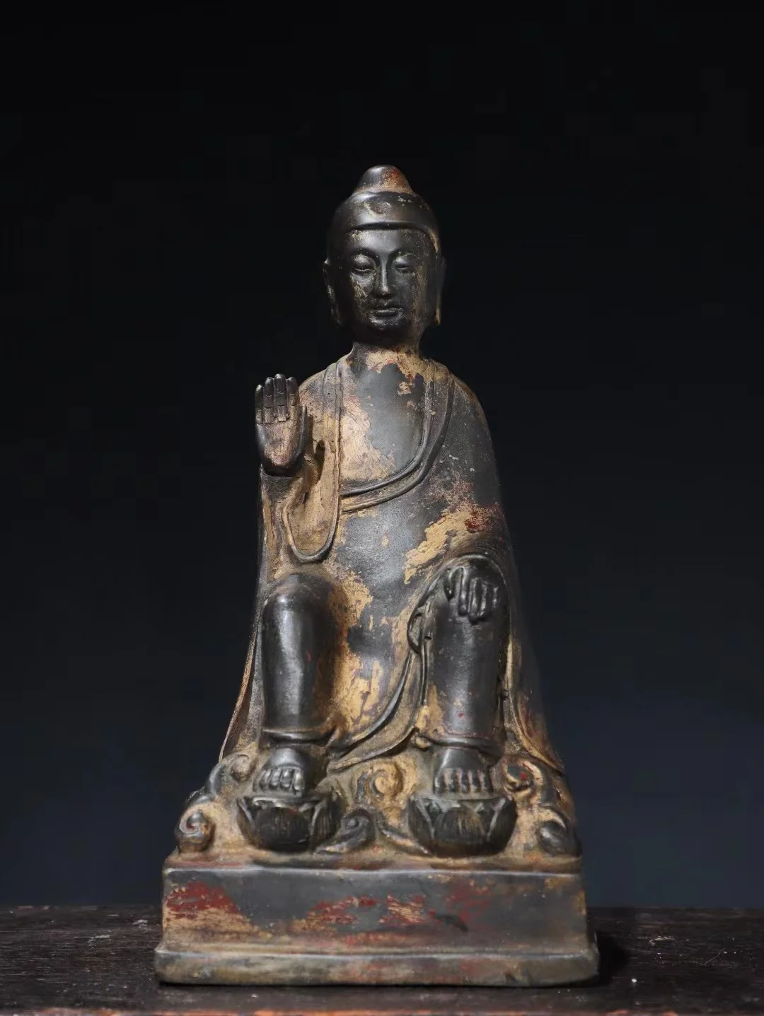 

Rare old Handmade copper Kun Lun Zun Zhe Buddha statue,Free shipping