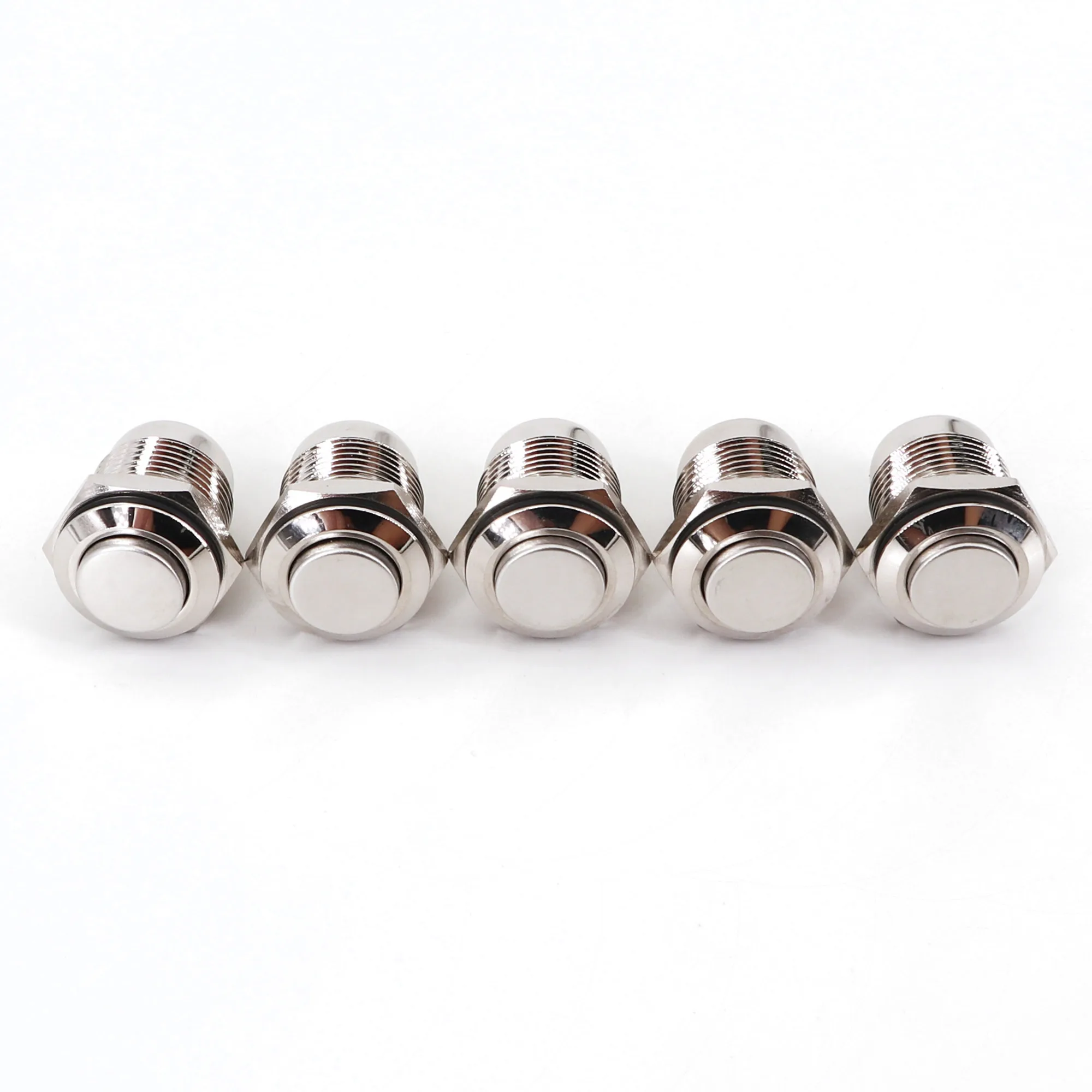5Pcs Metal 16mm 2Pin ON-OFF Latching High Round Push Push Button Switch Normally Open