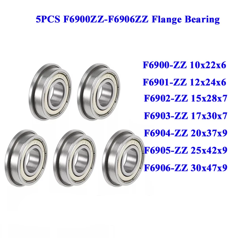 5PCS Flange Ball Bearing F6900ZZ F6901ZZ F6900 F6901 F6902 F6903 F6904 F6905 F6906 ZZ Thin Wall Metal Shielded Flanged Bearings