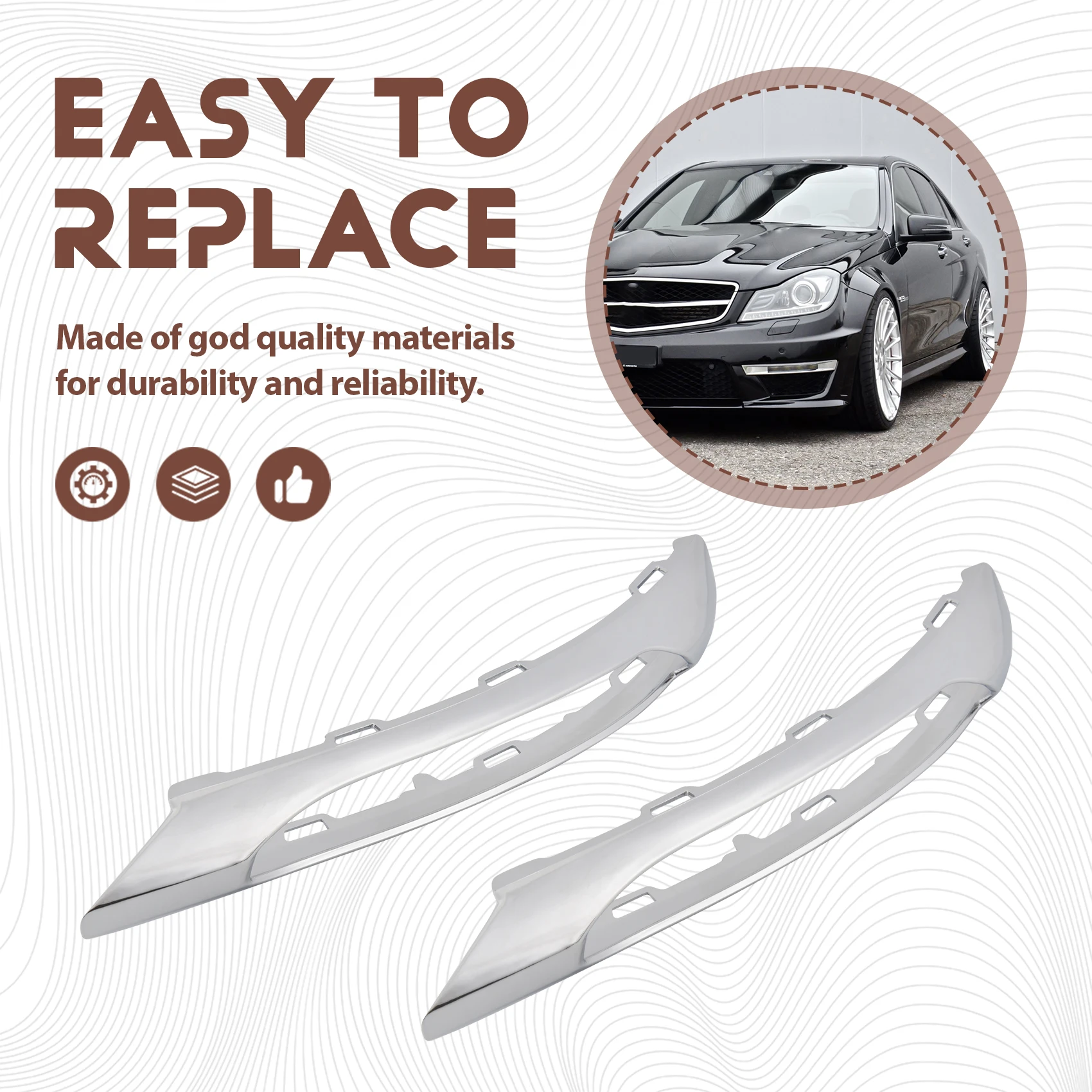 Car Front Fog Light Grille Chrome Molding Trim for Mercedes Benz W204 C200 C280 C350