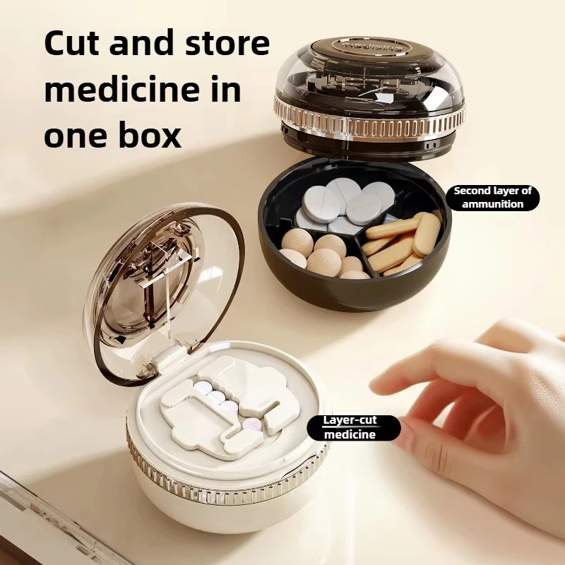 Compact Precise Cutting Portable Pill Cutter 2 in 1 Sealed Tablet Splitter Compartment Dustproof Medicine Divider Travel
