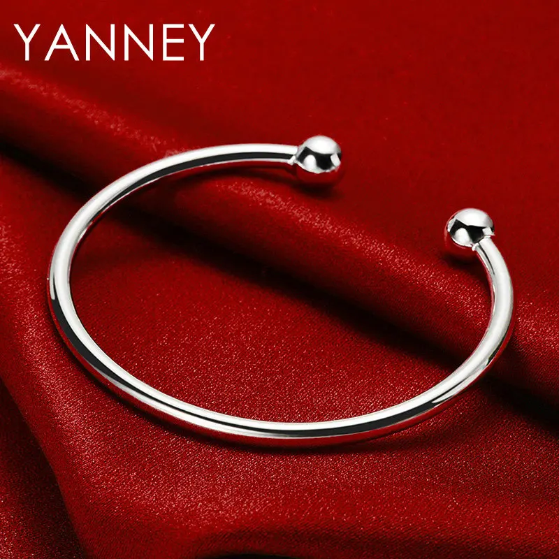 Real 925 Sterling Silver 4MM Simple Opening Bangle Bracelet For Women Men Fashion Hip Hop Punk Jewelry Wedding Gifts