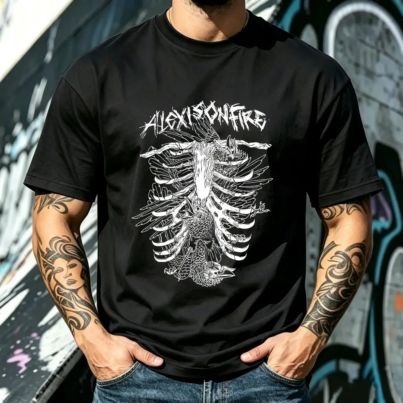 washed T Shirt ALEXISONFIRE Birds In Ribcage Post Hardcore Emo Band long or short sleeves vintage Washed streetwear