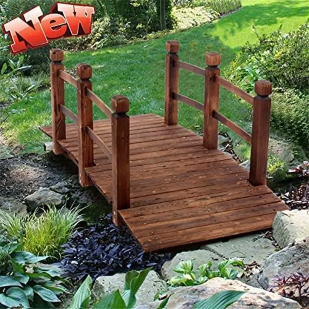 

Higher Quality & Stronger Wooden Garden Bridge for Outdoors 5ft, More Durable Landscape Arch with Safety Railsm, 500lbs Capacity