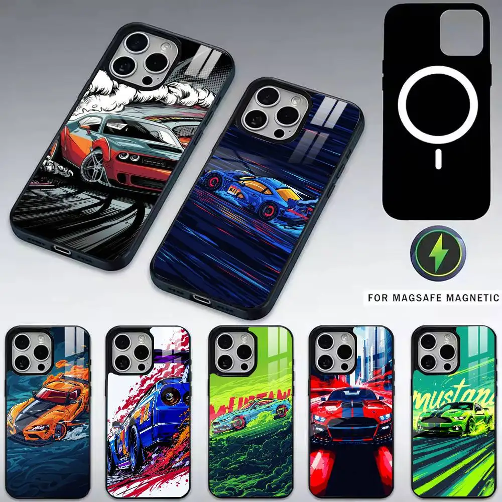 

Drift Sports Car Male Mens Phone Case For iPhone17,16,15,14,13,12,11 Plus,Pro Magnetic with Magsafe Wireless Charging