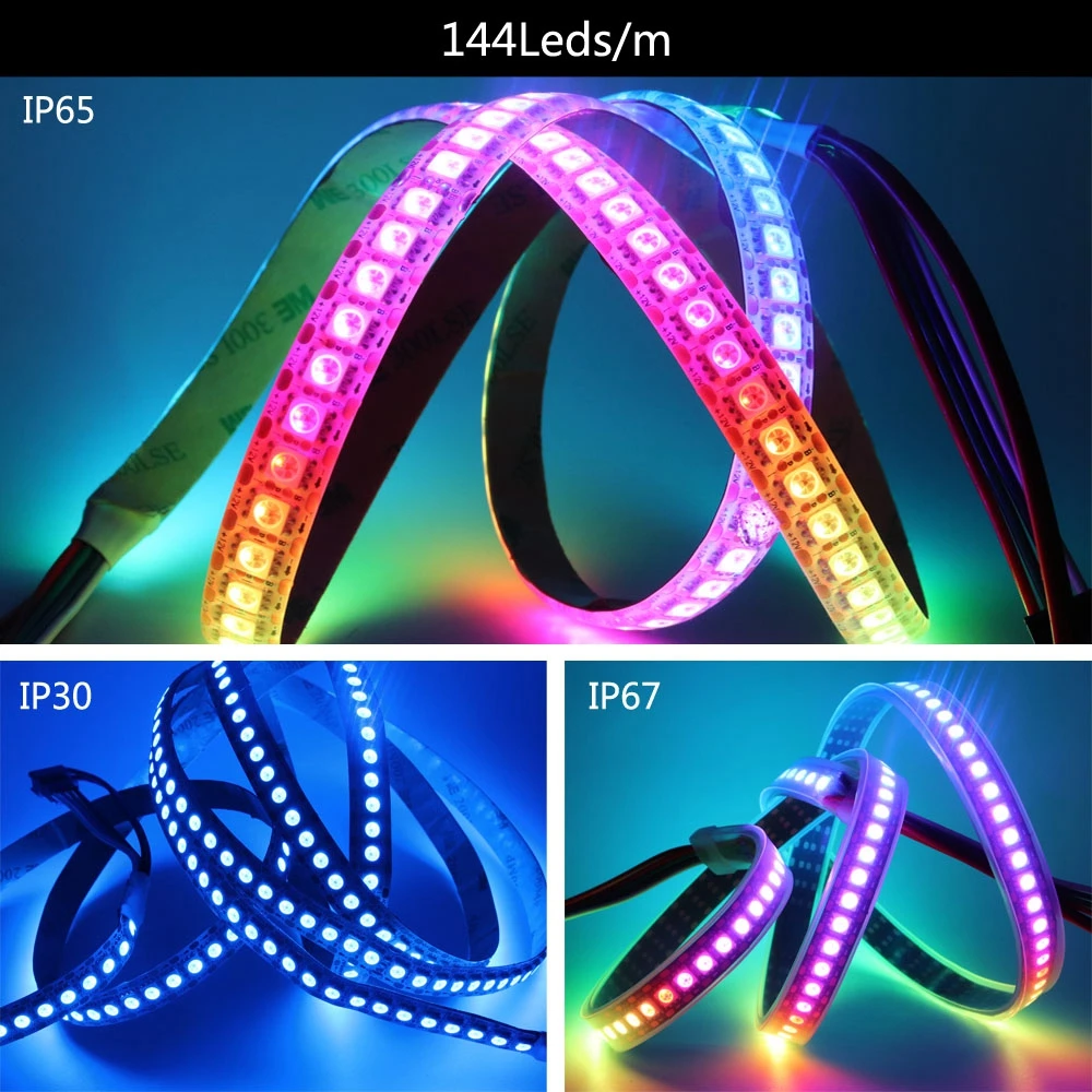 WS2815 (zaktualizowano WS2812B WS2813) RGBIC LED Strip Light inteligentny indywidualnie adresowalny podwójny sygnał 30/60/144 diod LED/M DC12V