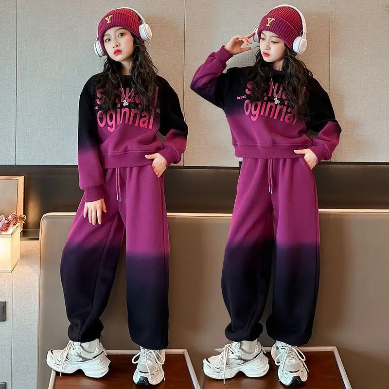 

Autumn Children Girls Clothes Set Kid Girls Gradient Letter Sweatshirt Pullover Top And Pants 2pcs Suit Long Sleeve Tracksuits