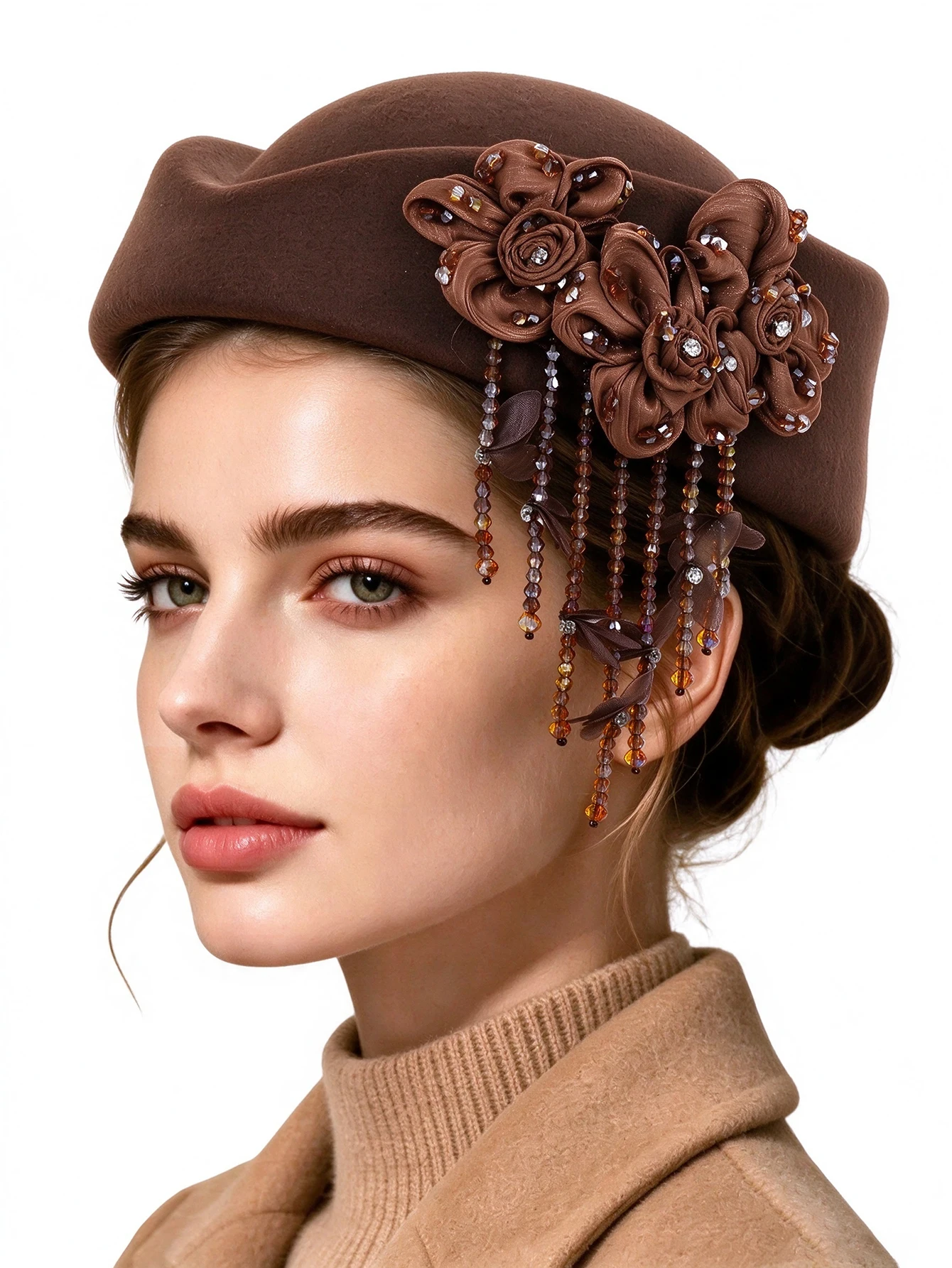 New Style, Elegant, Vintage, Three-Dimensional Floral Fascinator, with Full and Delicate Layers, Suitable for Parties, Weddings, Easter, Balls, Coming-Of-Age Ceremonies, Birthdays, and Other Daily Activities