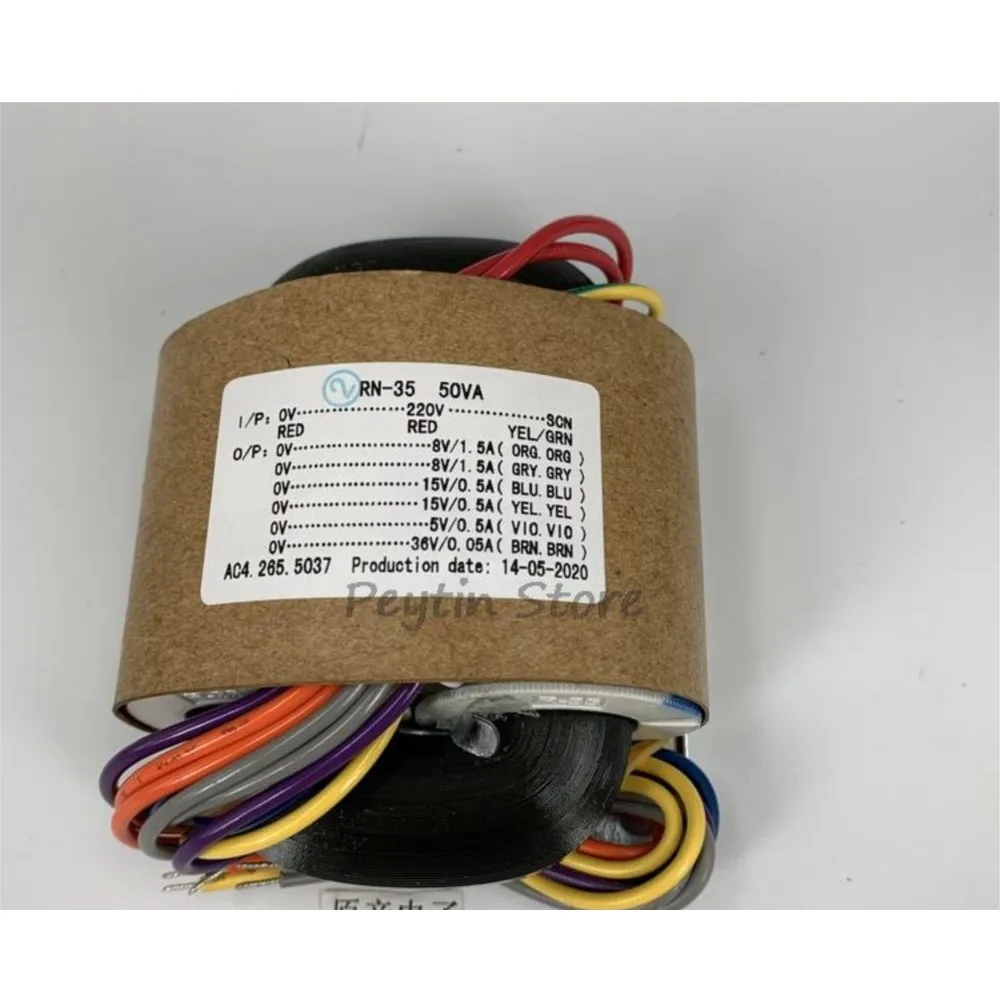 Transformador de potencia tipo R, 50W, 50VA, entrada de 220V, salida 0-8V 0-8V 0-15V 0-15V 0-5V 0-36V, 1 ud.