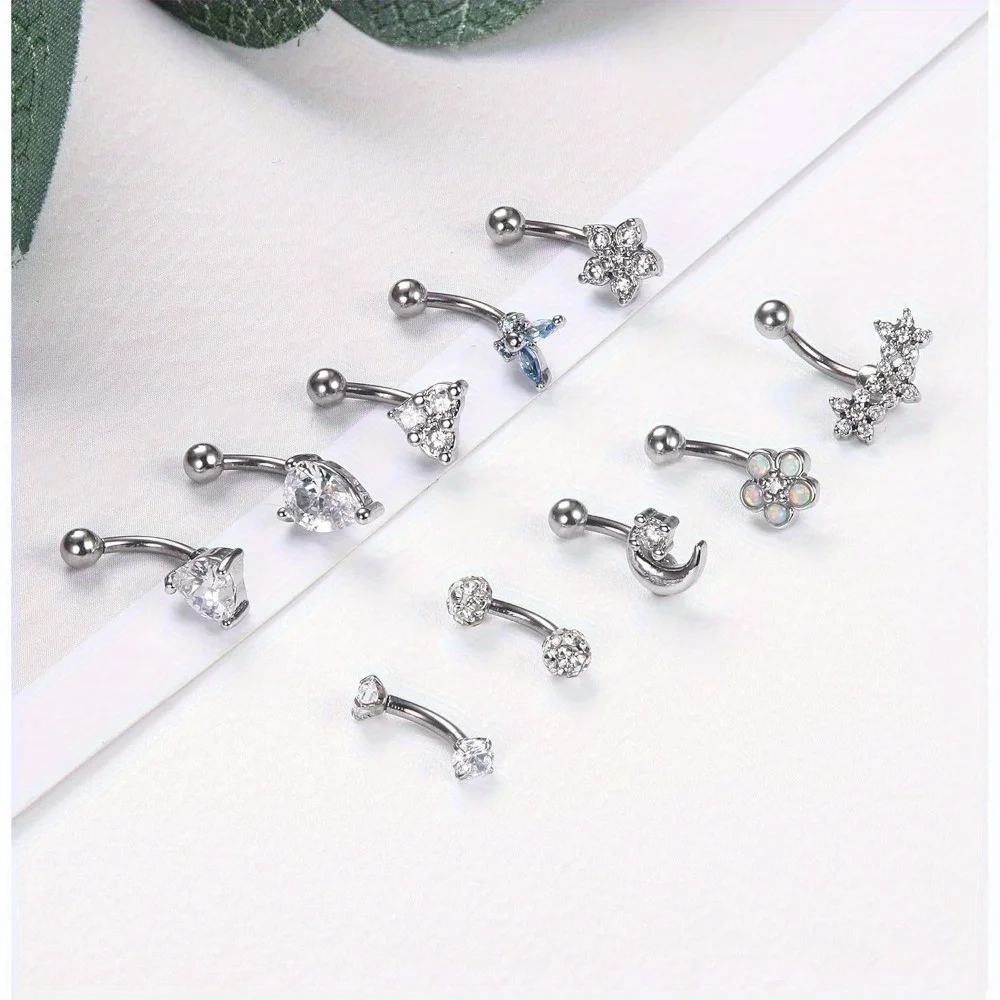 Florideco 1Pc Rook Eyebrow Studs Earrings for Women Men Surgical Steel Inlaid CZ Opal Belly Lip Ring Cartilage Piercing Jewelry