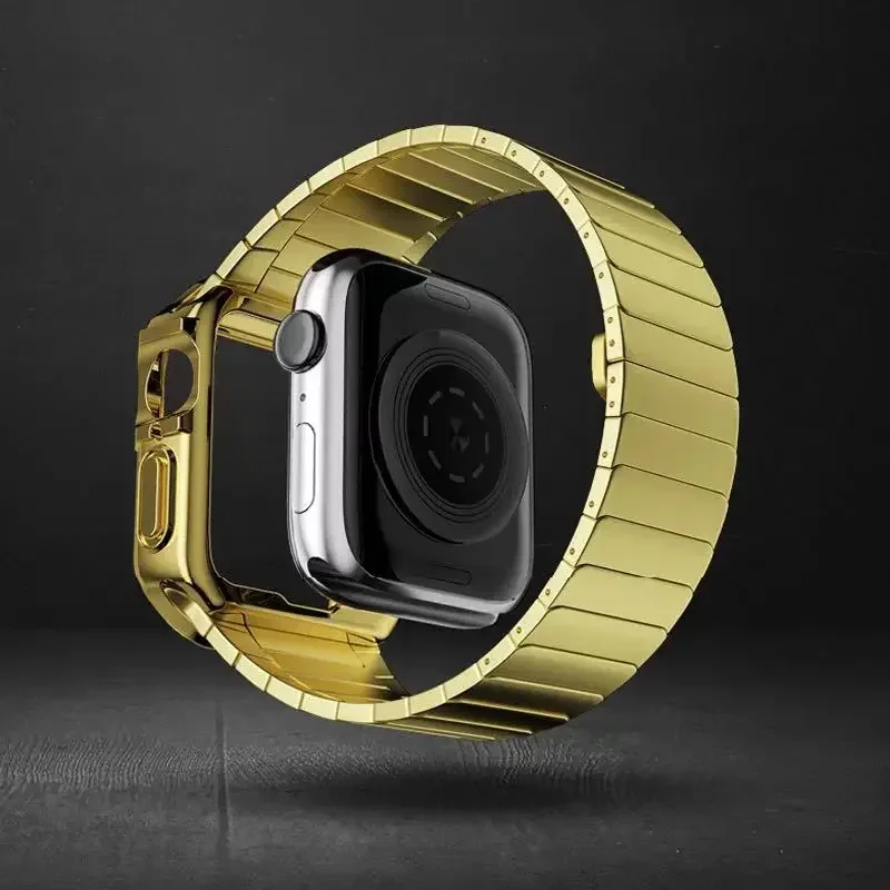 الفولاذ المقاوم للصدأ حزام + حالة ل سوار ساعة يد آبل 45 مللي متر 44 مللي متر 42 مللي متر 38 مللي متر 40 مللي متر 41 مللي متر سوار معدني ربط حزام الساعات iWatch SE 6 7 8 9