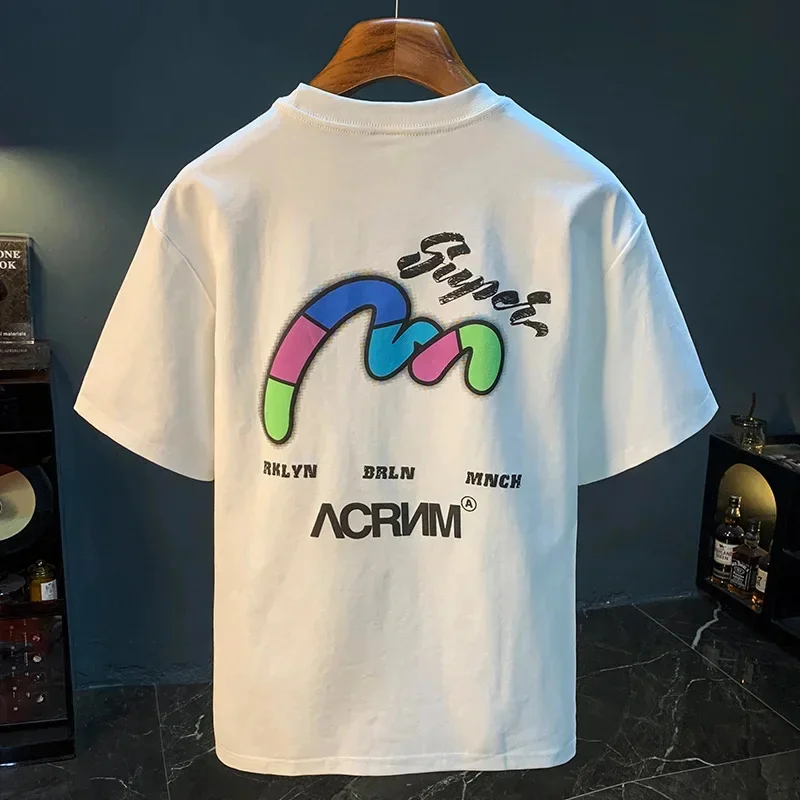 2026 Summer New Embroidered Printed Short Sleeve T-shirt for Men, Casual, Loose, High End, Handsome Five Top