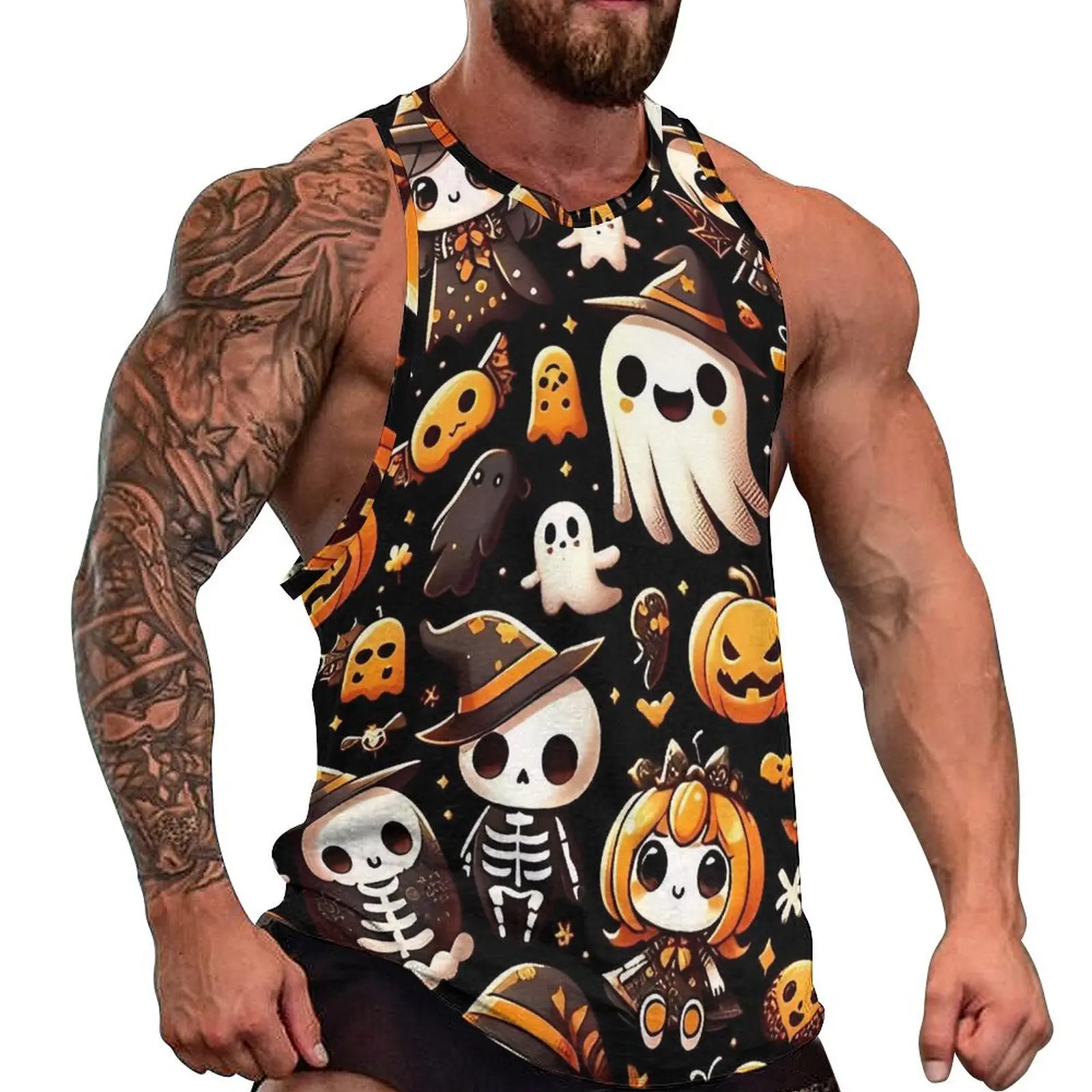 Camiseta sin mangas espeluznante linda de Halloween para hombre, camisetas de gran tamaño para gimnasio, camisas sin mangas personalizadas de moda de verano