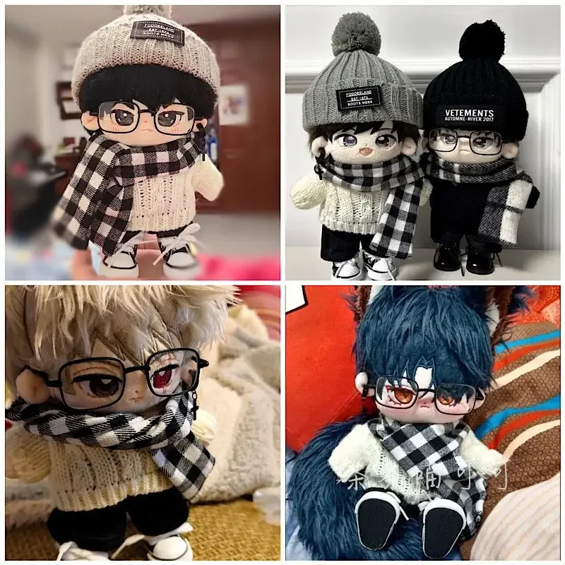 20cm Doll Clothes Gray Wool Hat Cool Artistic Style Suit Cotton Doll Clothes Fat Body Can Be Worn Fans Children Dolls Cute Gifts