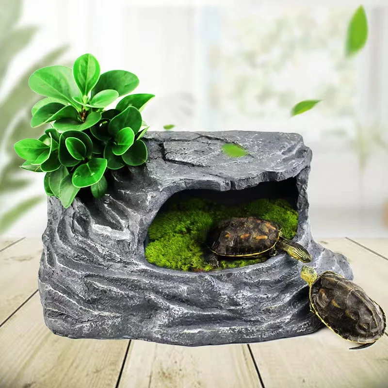 

Reptile Hideout Box Resin Tree Trunk Hide Cave Box Turtle Habitat Basking Platform Hiding Cave Small Animal Snake Reptile Hide