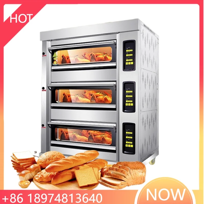 

Профессиональное пекарное оборудование: 3-х уровневая электрическая/газовая печь на 6 противней для выпечки хлеба, пиццы или тортов с цифровым дисплеем температуры