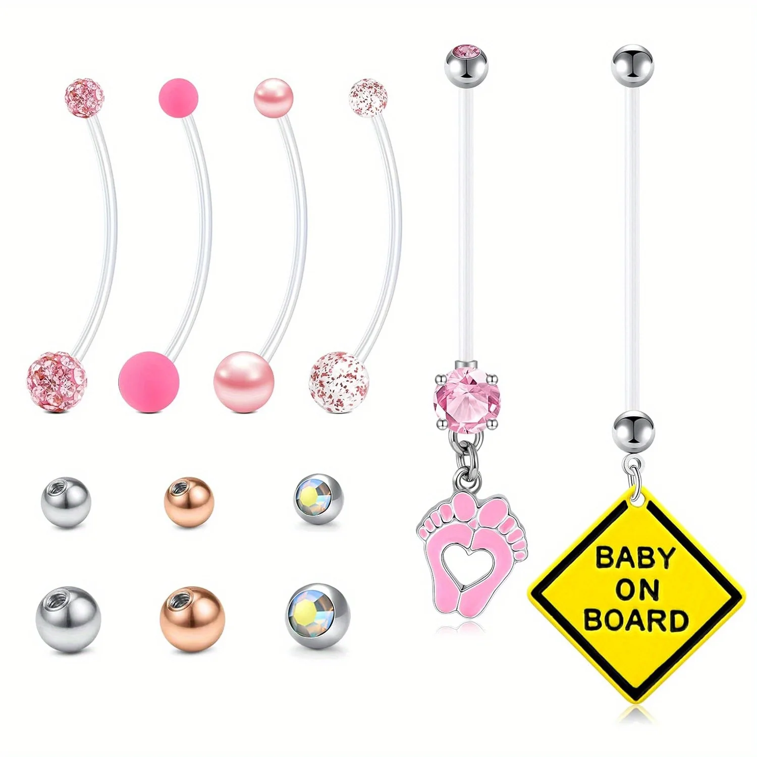 12/13pcs Pregnancy Belly Button Rings Plastic Maternity Long Belly Button Rings Bar for Healing Clear Flexible Belly Piercing