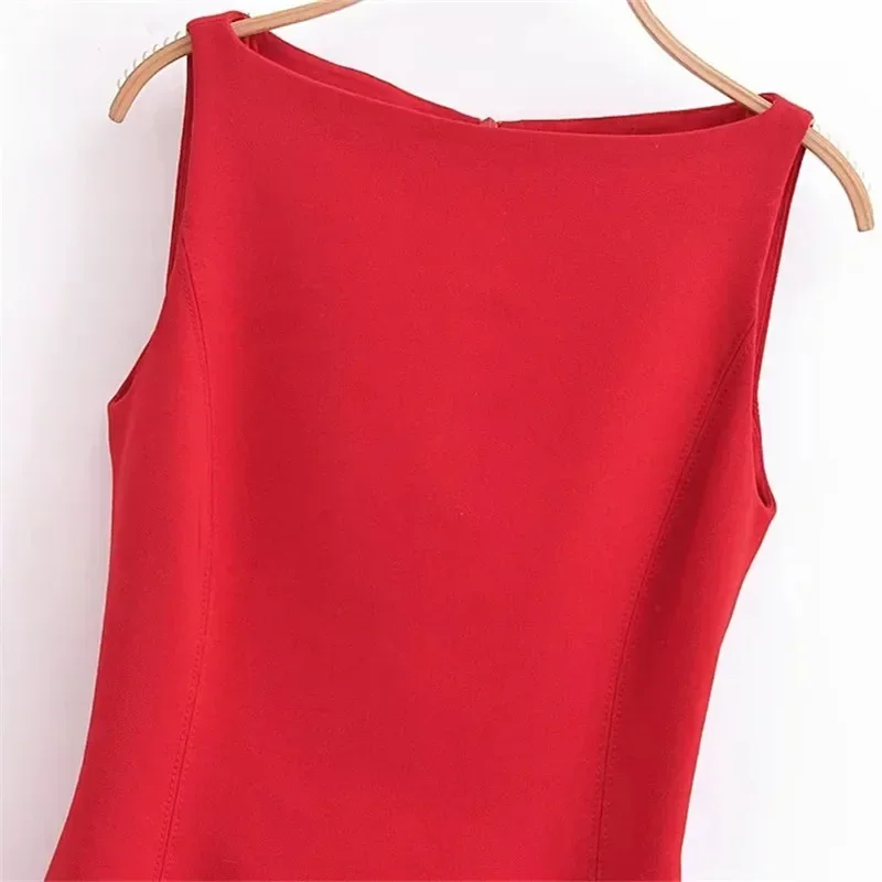 TRAF Tank Red Midi Dress Woman Sleeveless Long Dresses For Women Casual Simple And Elegant Formal Dress Slit Party New Dresses