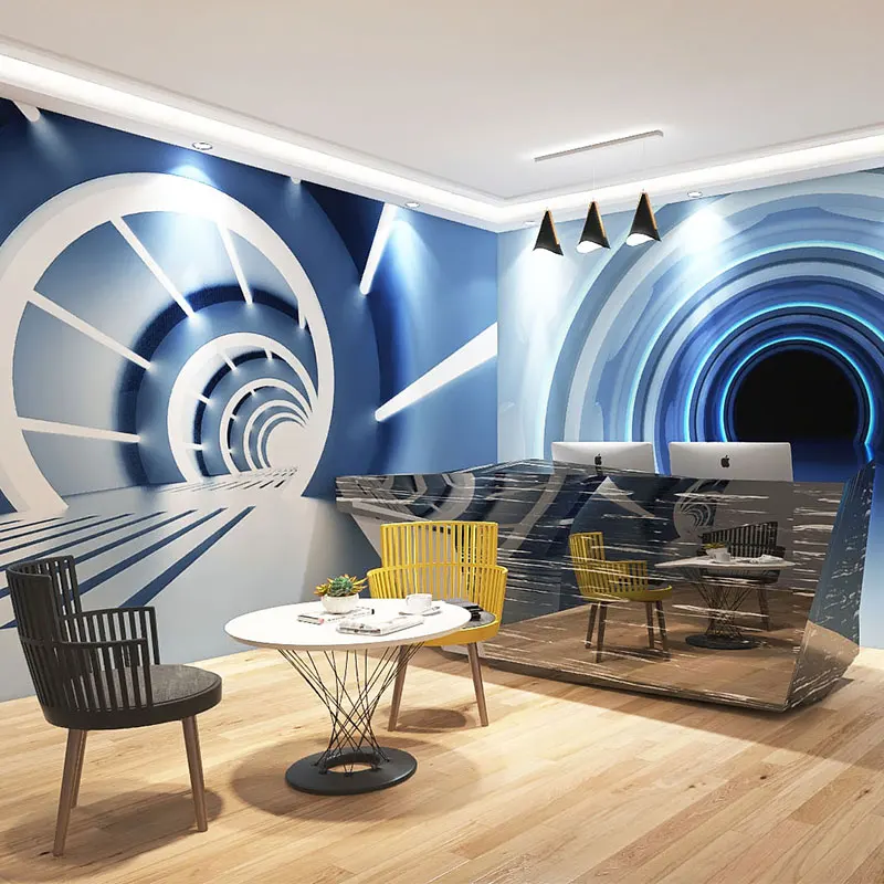 مخصص ثلاثية الأبعاد البصرية تمديد الفضاء نفق جدارية مكتب KTV الإنترنت بار صندوق شركة غرفة الاجتماعات الخيال العلمي خلفية 8d