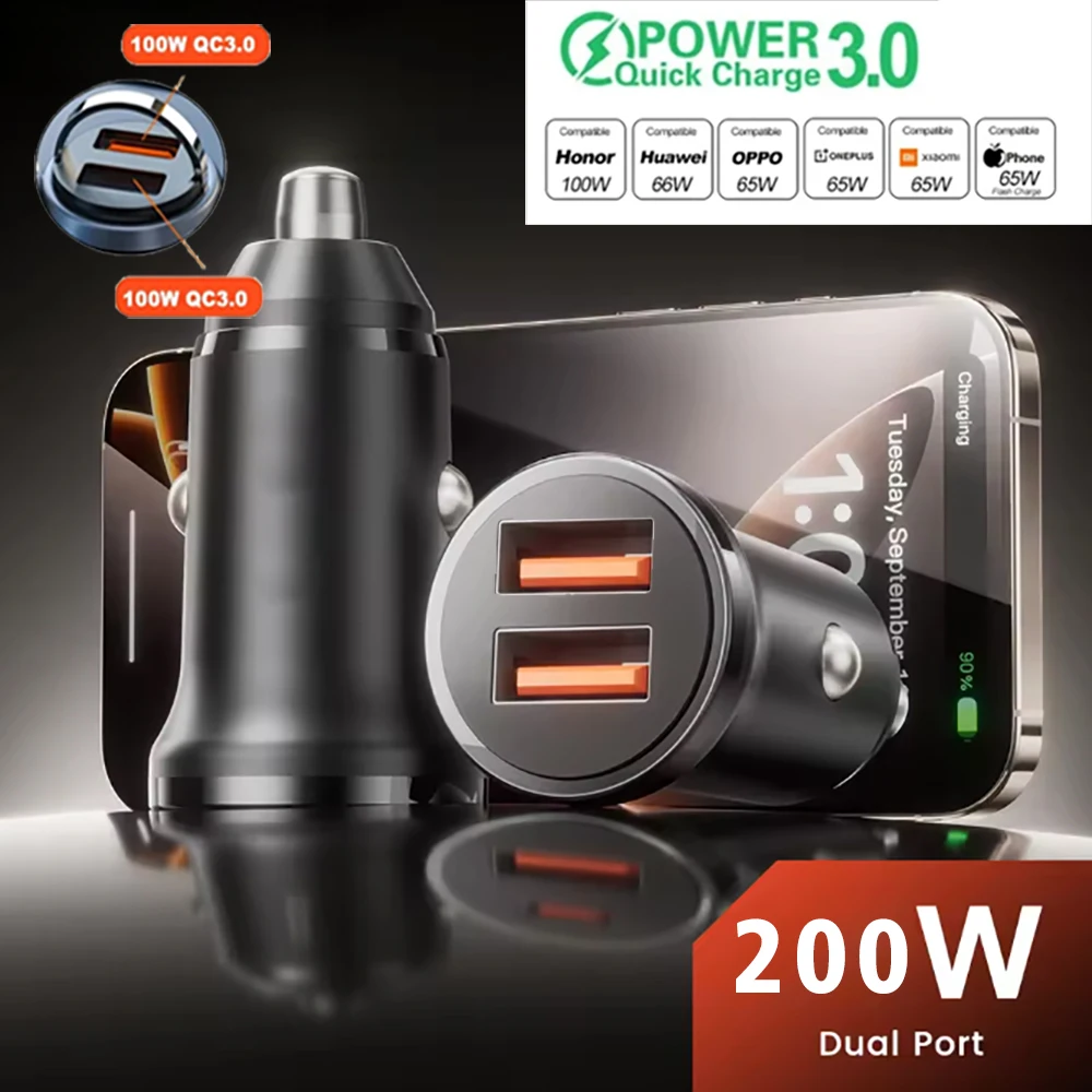 200W PD QC Schnelles Auto-Ladegerät Typ C mit Zugring, Ladeadapter für Zigarettenanzünder, Handy-Ladegerät für iPhone, Xiaomi, Samsung, Huawei