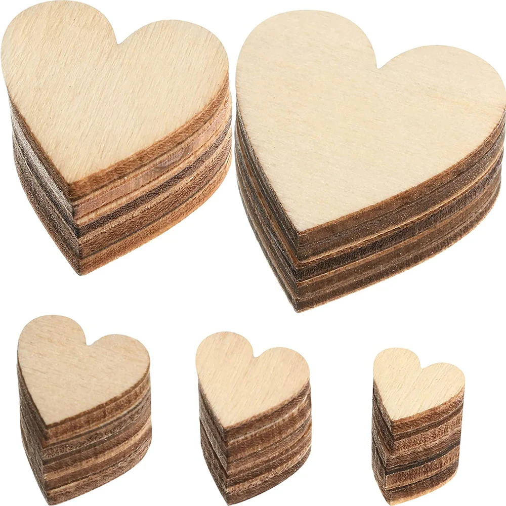 3-100Pcs Unfinished Wooden Hearts Blank Wood Slices 1cm-10cm DIY Crafts Wooden Circle Discs for Christmas Painting Wedding Decor