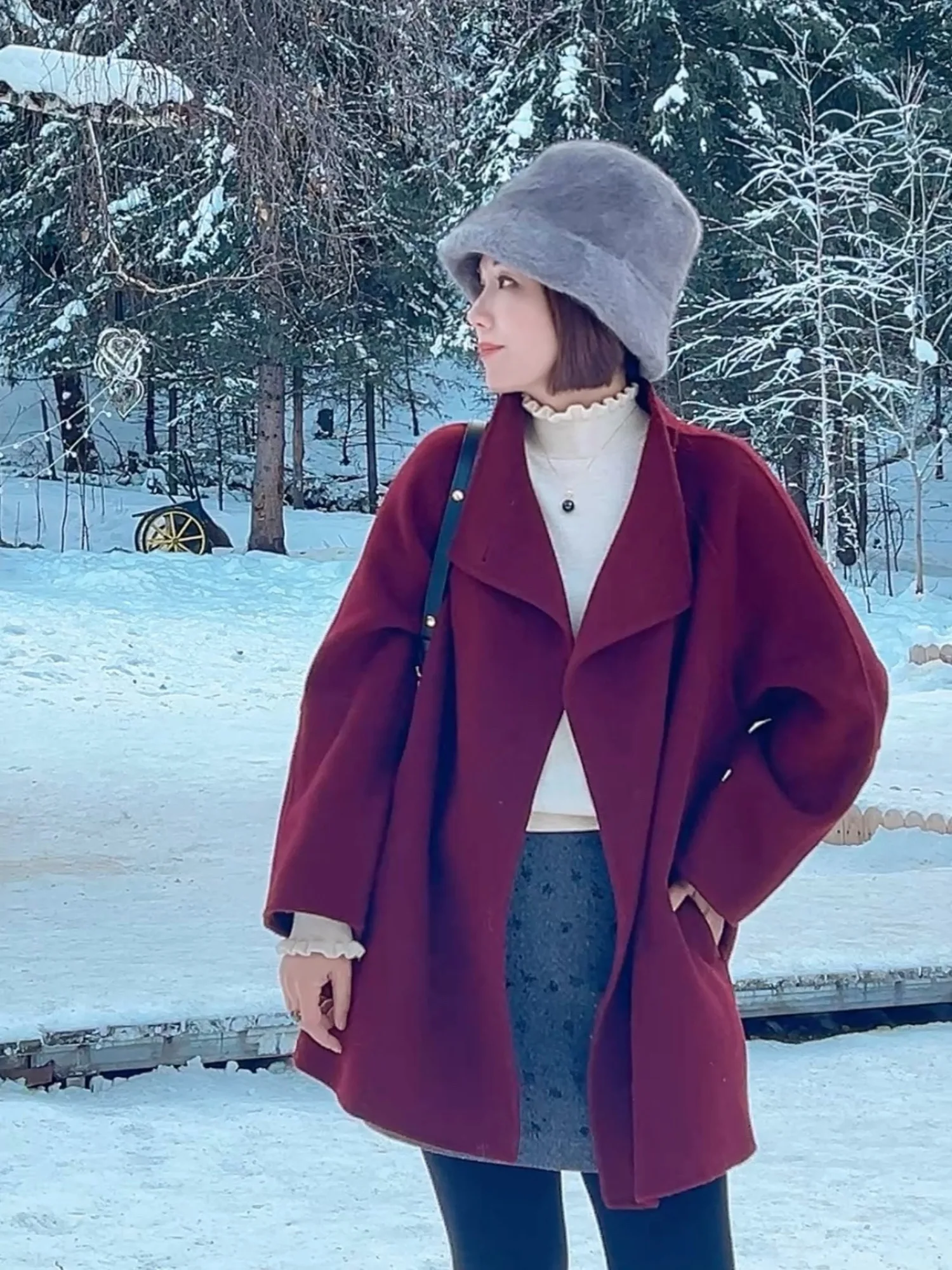 

Double-Sided Nylon Women's Coat Classic Stand Collar Mid-Length Belted Y1215 Winter Fashion Outerwear Straight Cut Long Sleeve